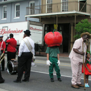 Brass Band and a Disgruntled Tomato, Preparing for Tomato Fest Second Line